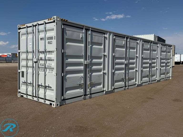 New 2026 40' Steel Storage Container, High Cube, 9'6" H X 8' W, (4) Double Door Side Openings