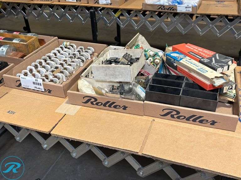 (2) Trays of Porcelain Fuse Blocks, Plug Fuses, Wire Markers, and Hardware - Roller Auctions