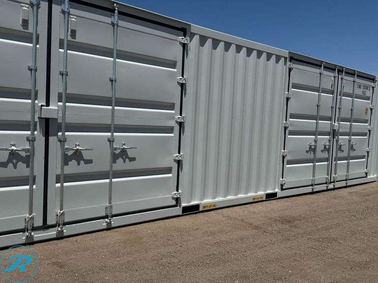 New 40' Steel Storage Container, High Cube, 9'6" High, 8' Wide, (2) Double Door Side Openings - Roller Auctions