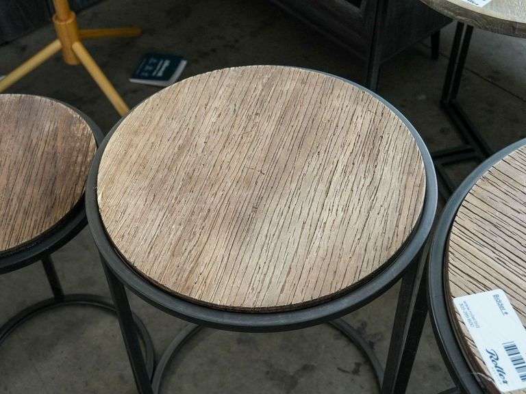 (3) Nesting Tables, Round Wood Tops, Metal Frames, 20”, 17”, 13” - Roller Auctions