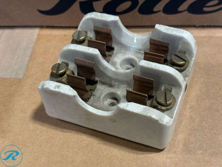 (2) Trays of Porcelain Fuse Blocks, Plug Fuses, Wire Markers, and Hardware - Roller Auctions