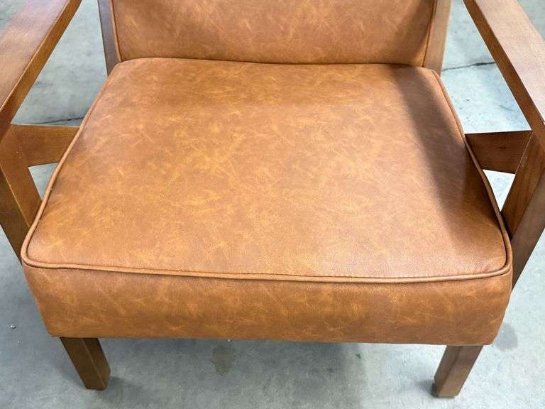 Mid-Century Style Faux Leather Armchair With Wooden Frame - Roller Auctions