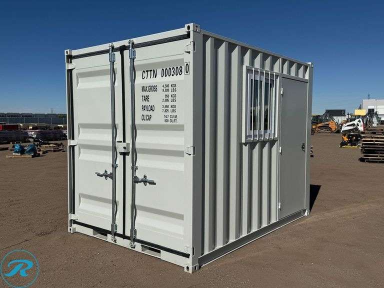 New Steel Storage Container, 10' L X 88" W X 98" H, Side Entry Door And Window, Forklift Pockets