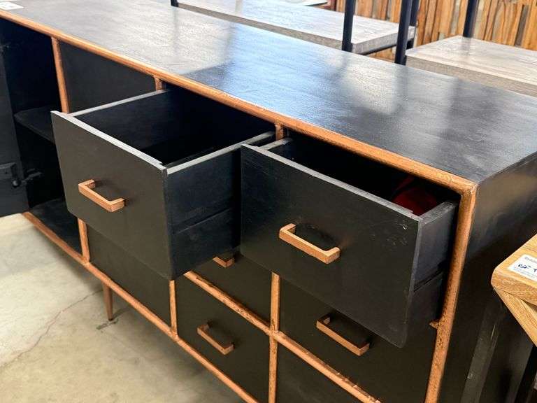Wood Sideboard Cabinet With 6 Drawers And 2 Doors, 60in x 16in - Roller Auctions