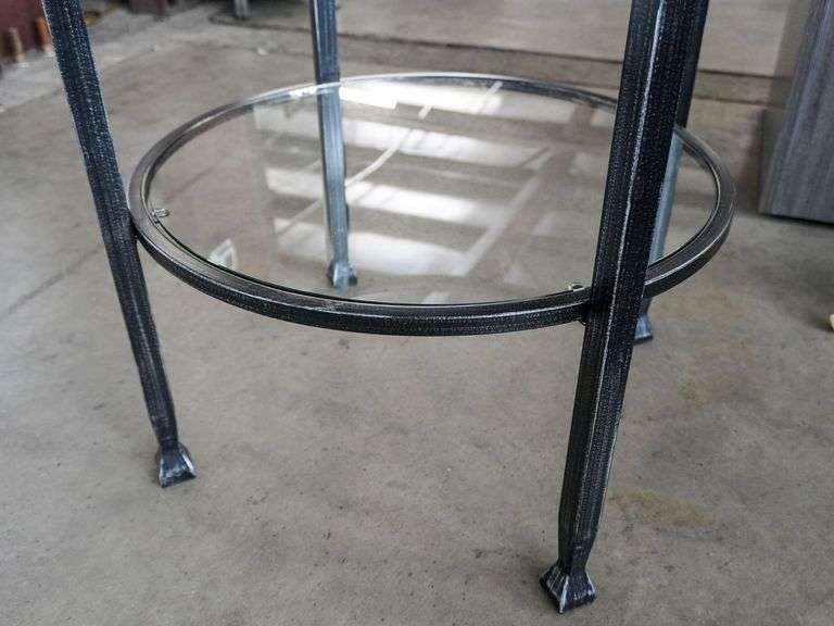 Round Glass Top Metal Side Table With Lower Shelf, 24” - Roller Auctions