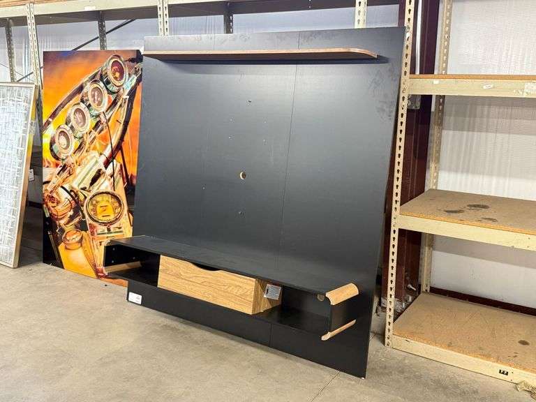 Wall-Mounted Entertainment Center With Shelf, Drawer, And Open Storage, 63in x 63in