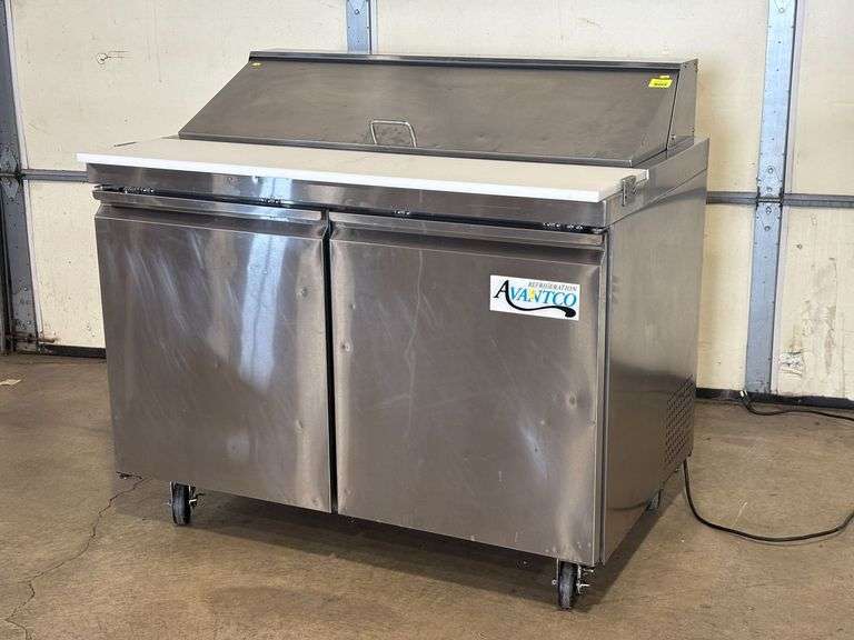 Avantco 178SSPT48HC Two-Door Refrigerated Sandwich Prep Table with Casters
