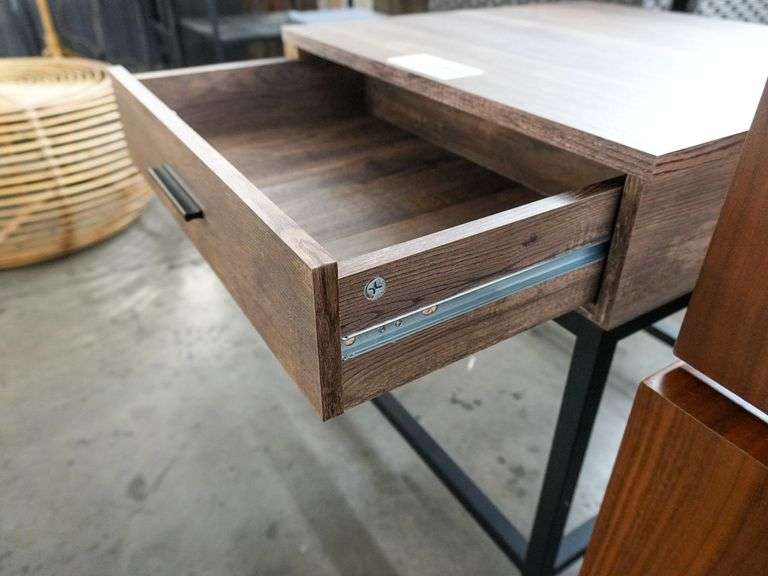 Wood and Metal Square Side Table with Drawer, 24” x 24” - Roller Auctions