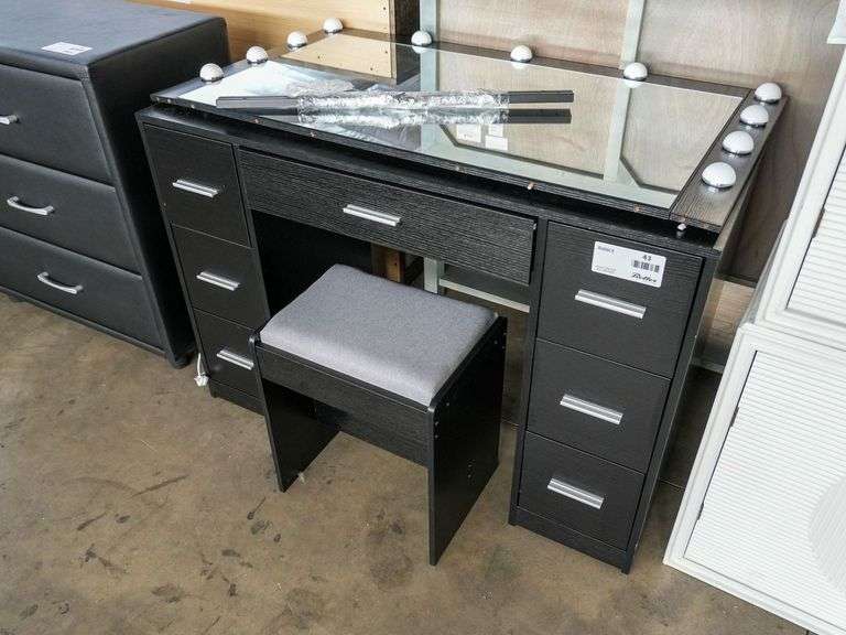 Vanity Table With Lighted Mirror and Stool, 43” x 15”