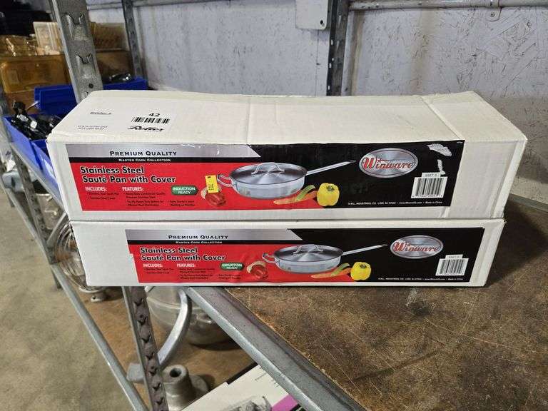 Winware Set (2) New Winware SSET-3 Stainless Steel Sauté Pan With Cover - Roller ...