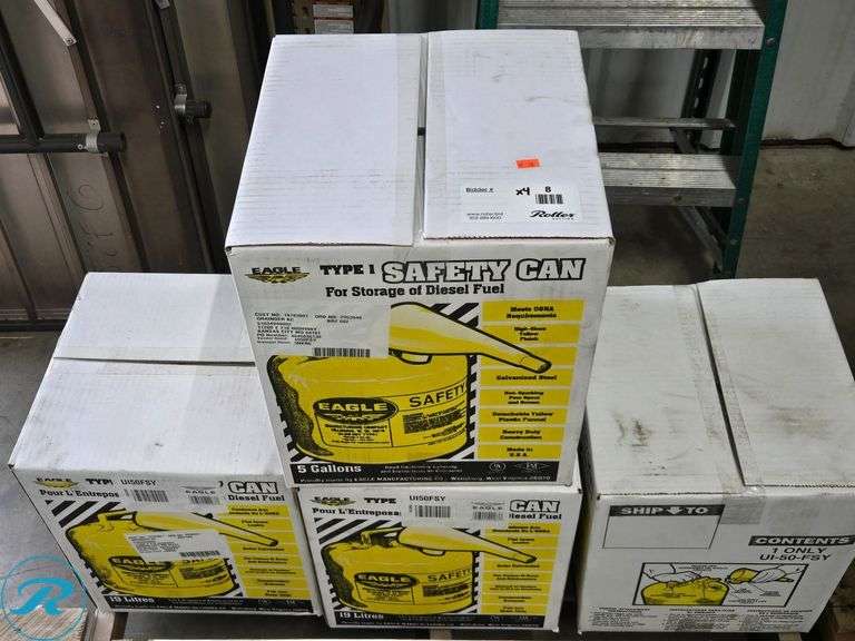 (4) New Eagle Manufacturing 5 Gallon Steel Yellow Safety Can for Diesel - Roller Auctions