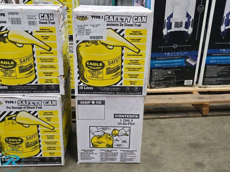 (2) New Eagle Manufacturing 5 Gallon Steel Yellow Safety Can for Diesel - Roller Auctions