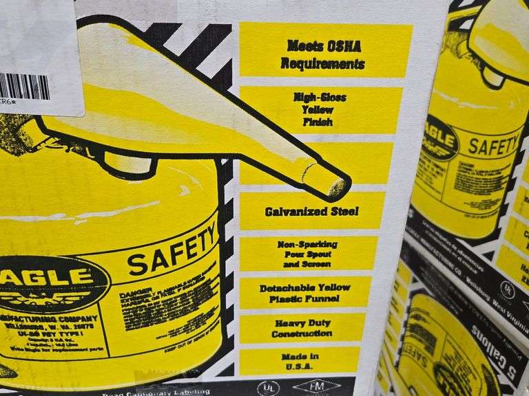 (2) New Eagle Manufacturing 5 Gallon Steel Yellow Safety Can for Diesel - Roller Auctions