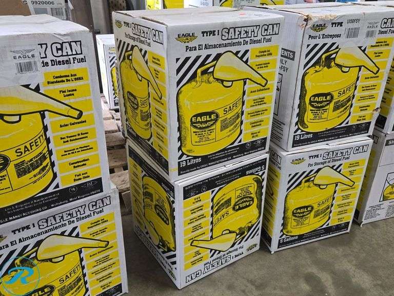 (2) New Eagle Manufacturing 5 Gallon Steel Yellow Safety Can for Diesel - Roller Auctions
