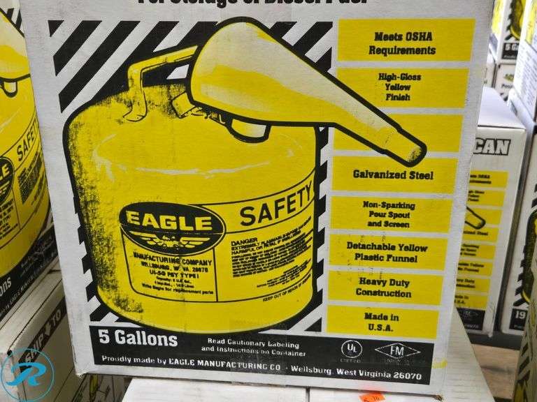 (2) New Eagle Manufacturing 5 Gallon Steel Yellow Safety Can for Diesel - Roller Auctions