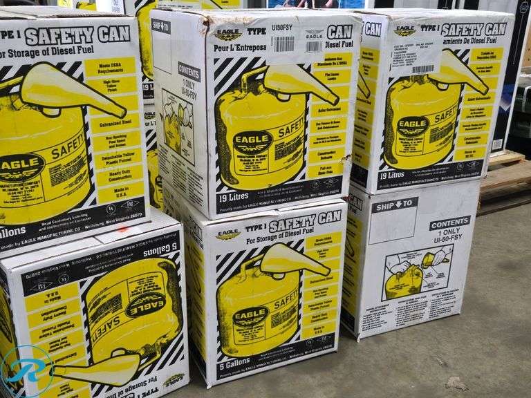 (2) New Eagle Manufacturing 5 Gallon Steel Yellow Safety Can for Diesel - Roller Auctions