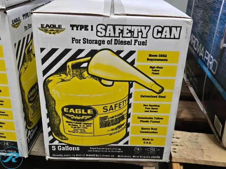 (4) New Eagle Manufacturing 5 Gallon Steel Yellow Safety Can for Diesel - Roller Auctions