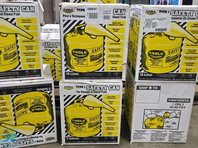 (2) New Eagle Manufacturing 5 Gallon Steel Yellow Safety Can for Diesel - Roller Auctions