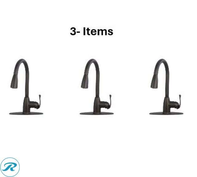 (3) New - Project Source Tucker Matte black Single Handle Deck-mount Pull-down Kitchen Faucet with Sprayer (Includes Deck Plate)