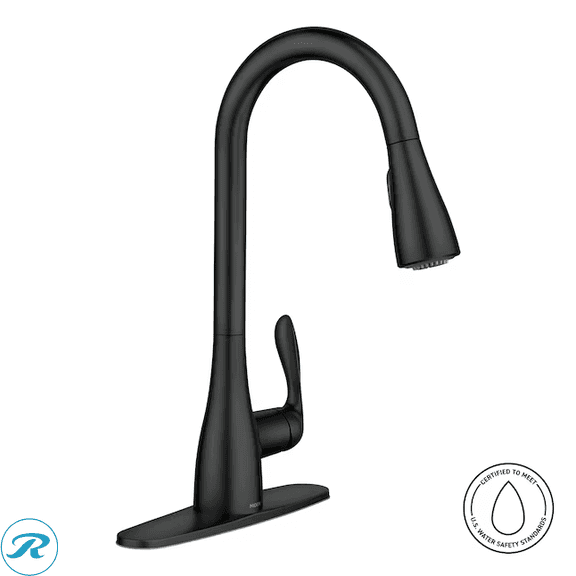 New- Moen Georgene Matte Black Single Handle Deck-mount Pull-down Kitchen Faucet with Sprayer (Includes Deck Plate)