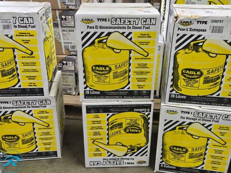 (2) New Eagle Manufacturing 5 Gallon Steel Yellow Safety Can for Diesel - Roller Auctions