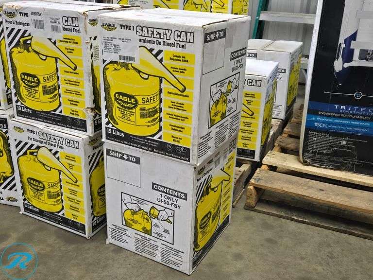 (2) New Eagle Manufacturing 5 Gallon Steel Yellow Safety Can for Diesel - Roller Auctions