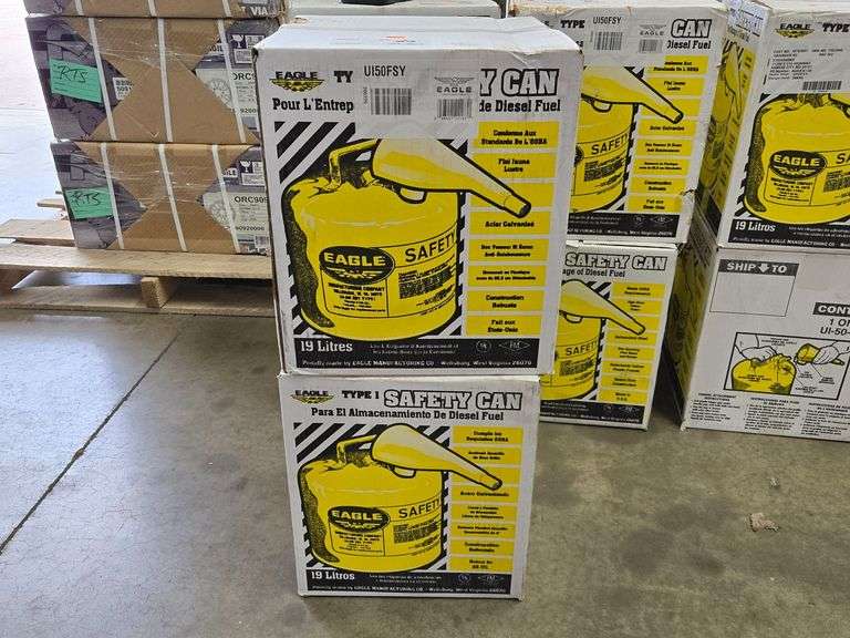 (2) New Eagle Manufacturing 5 Gallon Steel Yellow Safety Can for Diesel - Roller Auctions