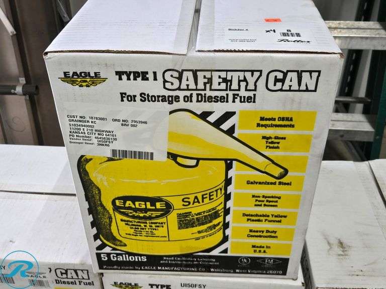 (4) New Eagle Manufacturing 5 Gallon Steel Yellow Safety Can for Diesel - Roller Auctions