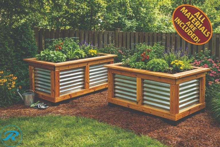 DIY - 2'x5' Raised Garden Bed Kit - Cedar & Corrugated Metal Kit - Ready Now