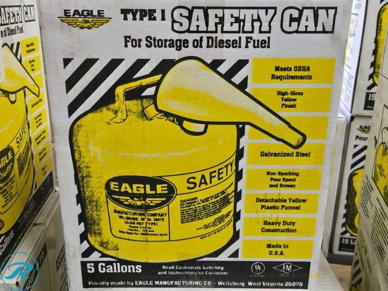 (2) New Eagle Manufacturing 5 Gallon Steel Yellow Safety Can for Diesel - Roller Auctions