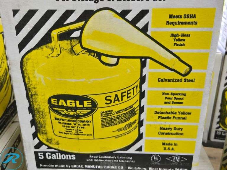 (2) New Eagle Manufacturing 5 Gallon Steel Yellow Safety Can for Diesel - Roller Auctions