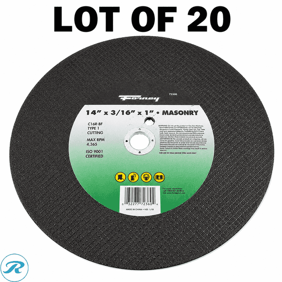 (20) New Forney 72360 Cutting Wheels, 14" x 3/16" x 1"