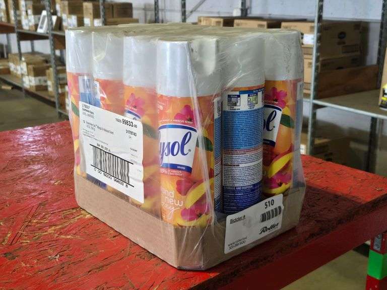 (12) Lysol Disinfectant Spray Level 1 Aerosol, Brand New Day Mango & Hibiscus Scent, 19 Oz