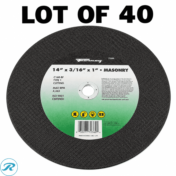 (40) New Forney 72360 Cutting Wheels, 14" x 3/16" x 1"