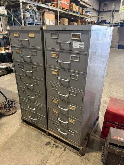 (2) Lyon 5-Drawer Steel Industrial Cabinet File Units