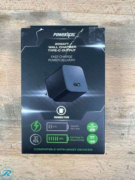 PowerXcel 20 Watt Wall Charger Type-C Output, Black - Used