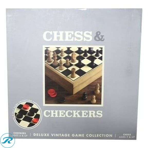 Winning Solutions Deluxe Vintage Wood Chess & Checkers Game Set, 32 Pieces - Like New/Opened Box Small scratches/Marks