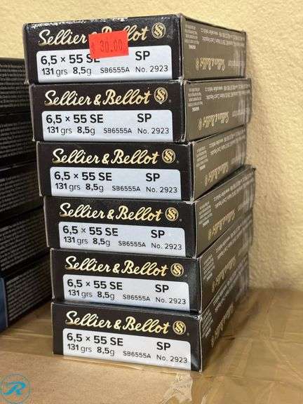 (6) Sellier & Bellot SB6555A 6.5x55 SE SP Rifle Ammunition, 131 grs, 8.5g, No. 2923, 20ct