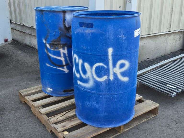 (2) Blue Plastic Drums, Used