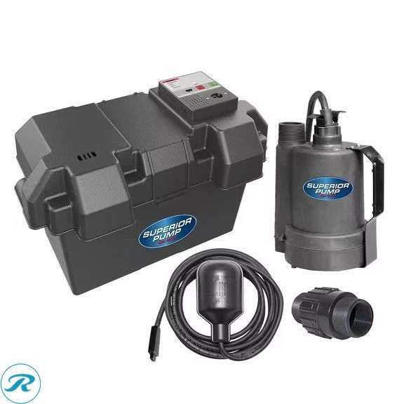 Superior Pump 12-Volt Submersible Battery Backup Sump Pump System with Tethered Float Switch - Like New/Open Box/Untested