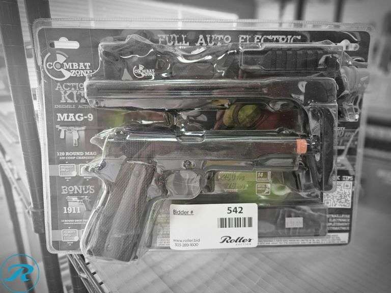 Combat Zone MAG-9 Full Auto Electric Airsoft Pistol Kit With Bonus 1911 Spring Pistol