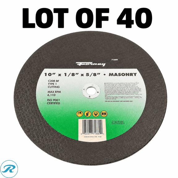 (40) New Forney 71889 Type 1 Masonry Cutting Wheels, 10" x 1/8" x 5/8"
