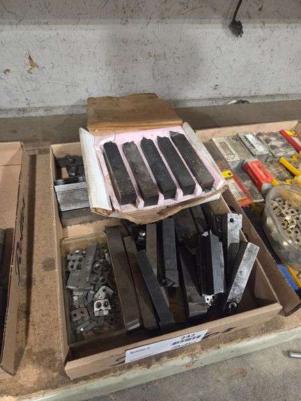Tray of Assorted Lathe Tool Holders and Carbide Tool Bits