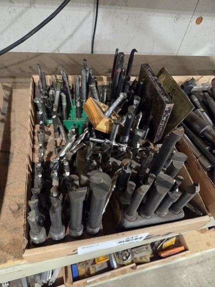 Tray of Assorted Metalworking End Mills and Drill Bits