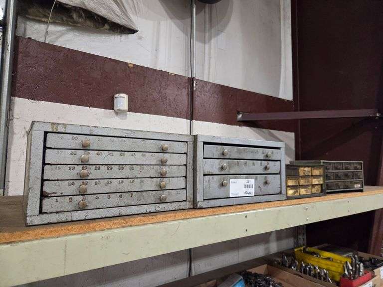 Drill Index Cabinets with Assorted Drill Bits, Taps, and Tooling