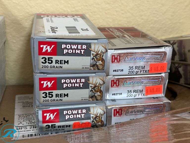 (3) Winchester 35 Rem Power Point 200 Grain, (3) Hornady LEVERevolution 35 Rem 200 gr FTX Ammunition, 20ct