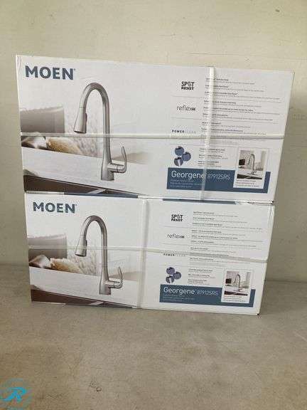 (2) New - Moen Georgene Spot Resist Stainless Single Handle Deck-mount Pull-down Kitchen Faucet with Sprayer (Includes Deck Plate)