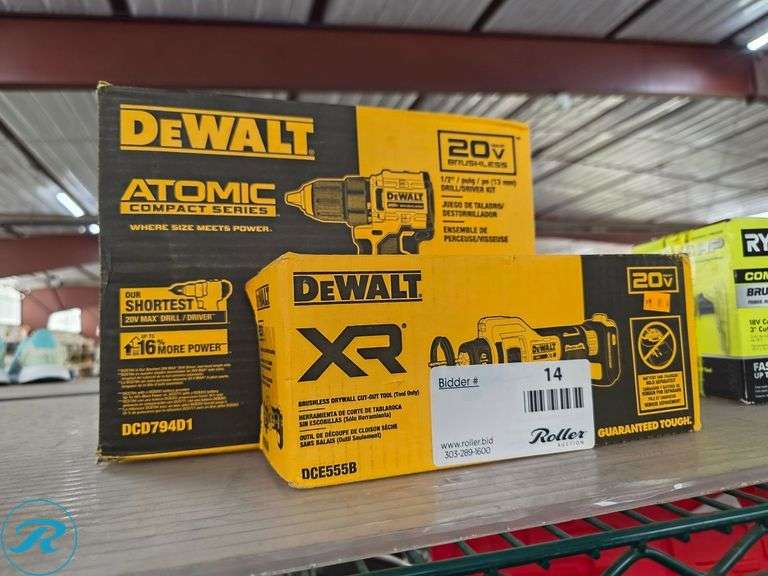 DeWalt DCE555B Brushless Drywall Cut-Out Tool (Tool Only) and DeWalt DCD794D1 20V Brushless 1/2" Drill/Driver with Battery and Charger