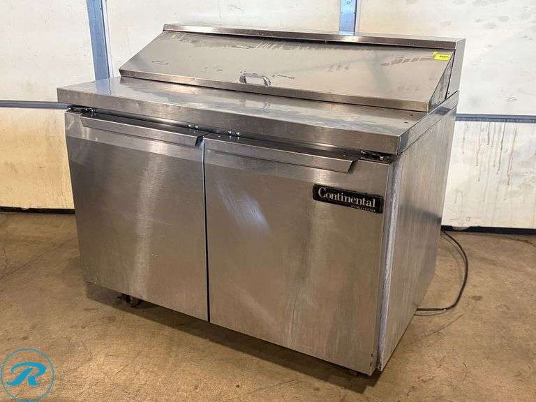 Continental SW48-12 2-Door Refrigerated Sandwich Prep Table with Casters