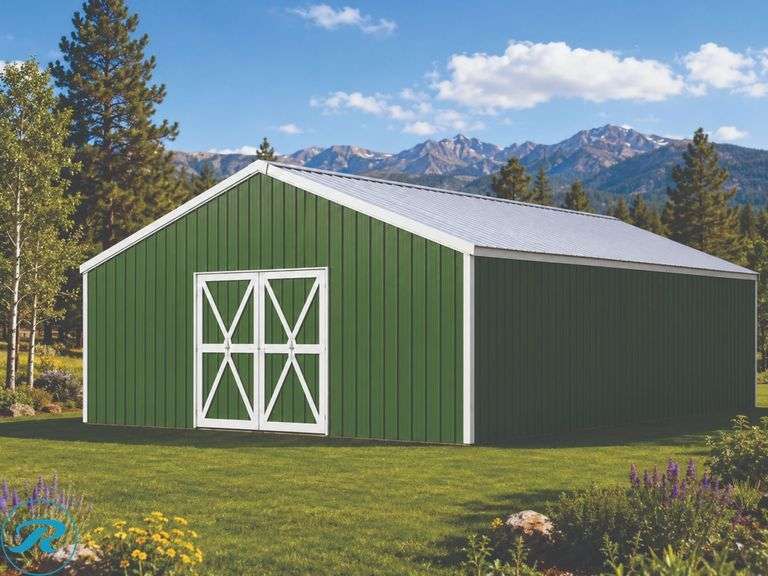 DIY 30' x 40' x 10' Green Pole Barn Kit – White Roof – All Materials Included – 30 PSF Snow Load